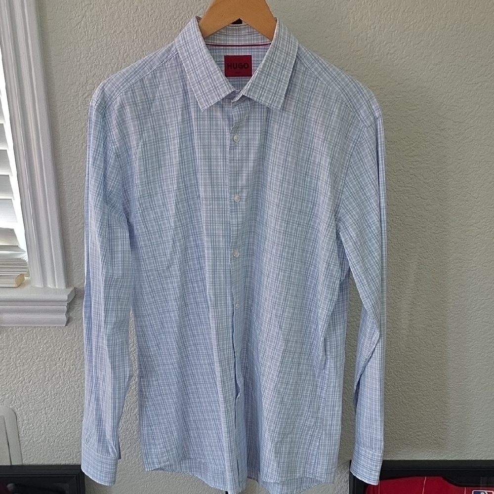 HUGO Light Blue Plaid Men's Shirt